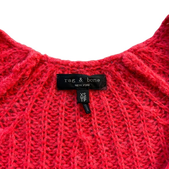 Rag & Bone Joseph V neck wool blend  chunky knit sweater red orange oversized XS - Picture 4 of 9